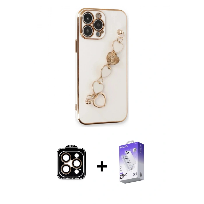 MARSİLYAN™- iPhone 14 Pro Max Kılıf Nova Işık Prime - Siyah Bilvis 5in1 3D Magic Cam Ekran Koruyucu + PVD Metal Kamera Lens - TU