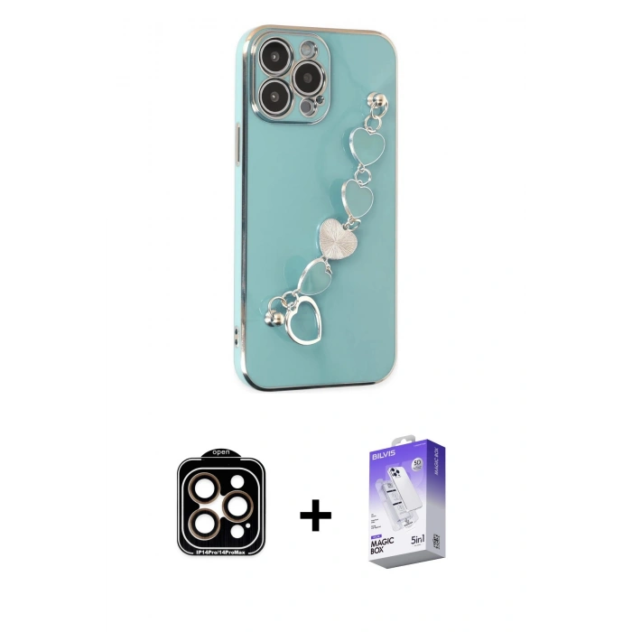 MARSİLYAN™- iPhone 14 Pro Max Kılıf Nova Işık Prime - Siyah Bilvis 5in1 3D Magic Cam Ekran Koruyucu + PVD Metal Kamera Lens - TU