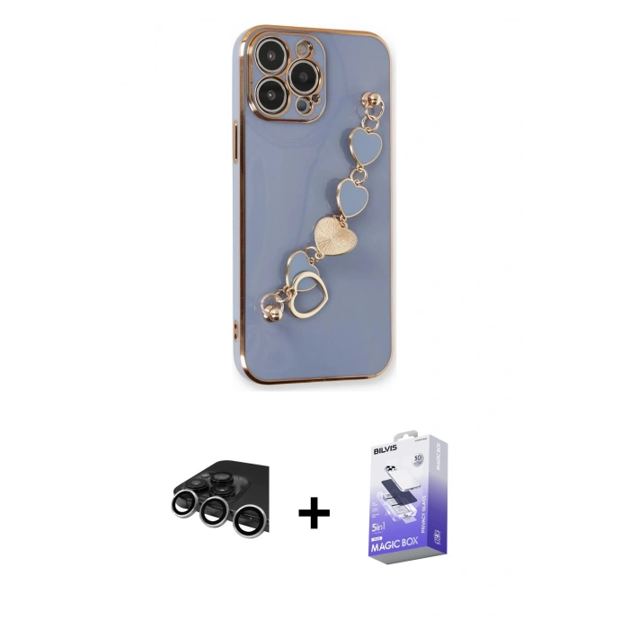 MARSİLYAN™- iPhone 14 Pro Max Kılıf Nova Işık Prime - Siyah Bilvis 5in1 5D Magic Hayalet Cam Ekran Koruyucu + Raze Metal Kamera Lens - GS