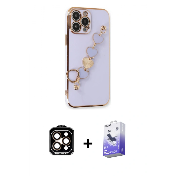 MARSİLYAN™- iPhone 14 Pro Max Kılıf Nova Işık Prime - Siyah Bilvis 5in1 5D Magic Hayalet Cam Ekran Koruyucu + PVD Metal Kamera Lens - TU