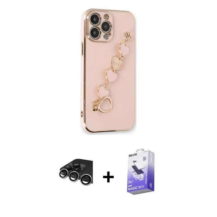 MARSİLYAN™- iPhone 14 Pro Max Kılıf Nova Işık Prime - Siyah Bilvis 5in1 5D Magic Hayalet Cam Ekran Koruyucu + Raze Metal Kamera Lens - GS