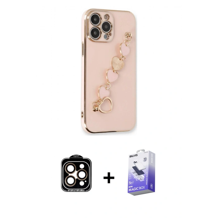 MARSİLYAN™- iPhone 14 Pro Max Kılıf Nova Işık Prime - Siyah Bilvis 5in1 5D Magic Hayalet Cam Ekran Koruyucu + PVD Metal Kamera Lens - TU