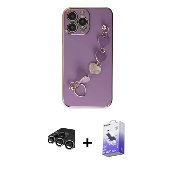 MARSİLYAN™- iPhone 14 Pro Max Kılıf Nova Işık Prime - Siyah Bilvis 5in1 5D Magic Hayalet Cam Ekran Koruyucu + Raze Metal Kamera Lens - GS