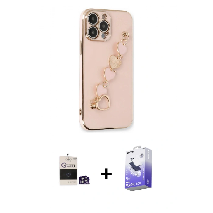 MARSİLYAN™- iPhone 14 Pro Max Kılıf Nova Işık Prime - Siyah Bilvis 5in1 5D Magic Hayalet Cam Ekran Koruyucu + Bilvis Titan Kamera Lens - GS