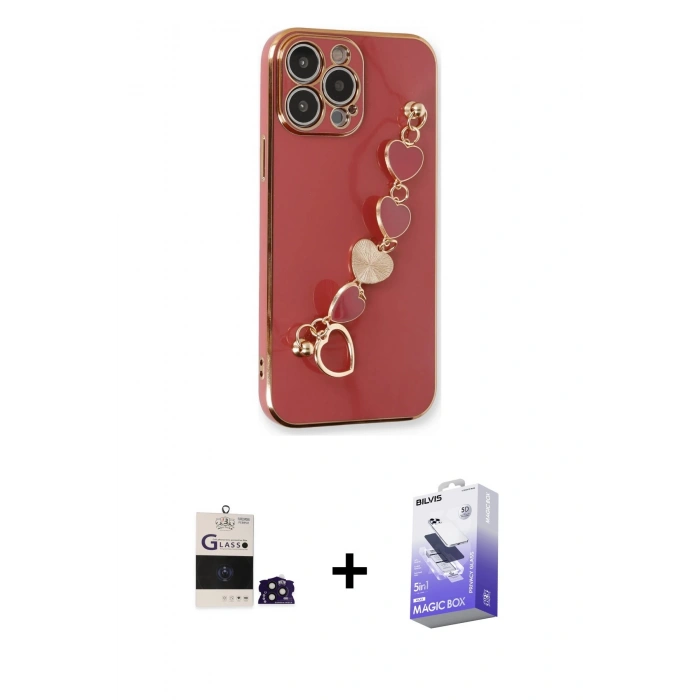 MARSİLYAN™- iPhone 14 Pro Max Kılıf Nova Işık Prime - Siyah Bilvis 5in1 5D Magic Hayalet Cam Ekran Koruyucu + Derin Mor Bilvis Titan Kamera Lens