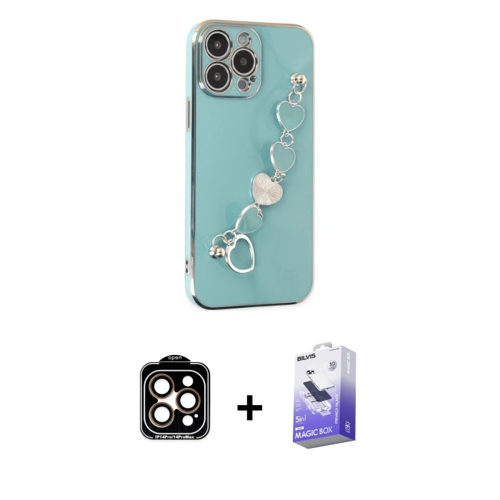 MARSİLYAN™- iPhone 14 Pro Max Kılıf Nova Işık Prime - Siyah Bilvis 5in1 5D Magic Hayalet Cam Ekran Koruyucu + PVD Metal Kamera Lens - TU