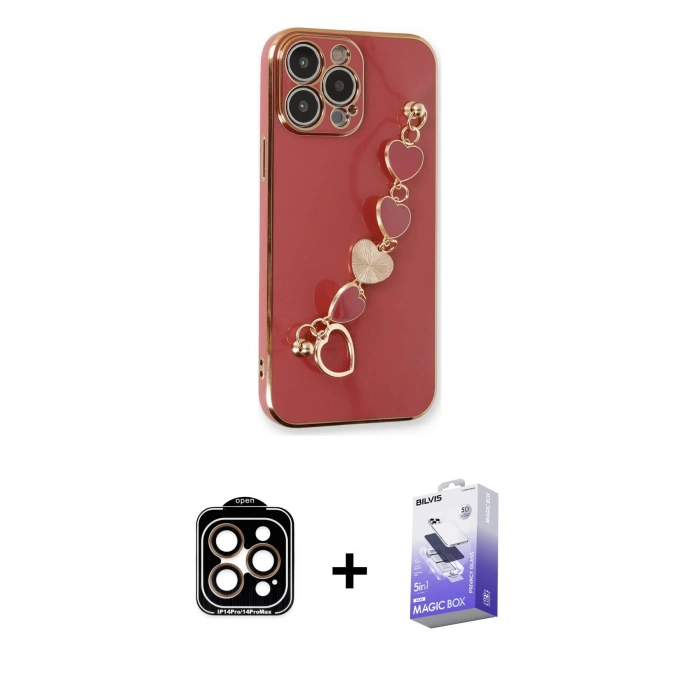 MARSİLYAN™- iPhone 14 Pro Max Kılıf Nova Işık Prime - Siyah Bilvis 5in1 5D Magic Hayalet Cam Ekran Koruyucu + PVD Metal Kamera Lens - TU
