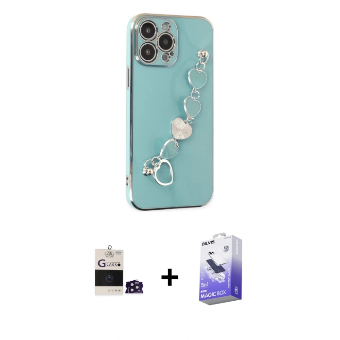 MARSİLYAN™- iPhone 14 Pro Max Kılıf Nova Işık Prime - Siyah Bilvis 5in1 5D Magic Hayalet Cam Ekran Koruyucu + Derin Mor Bilvis Titan Kamera Lens