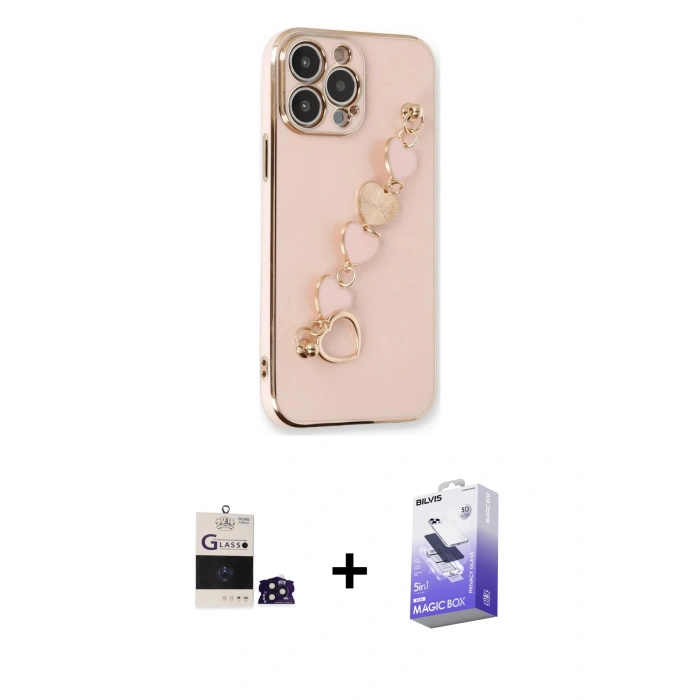 MARSİLYAN™- iPhone 14 Pro Max Kılıf Nova Işık Prime - Siyah Bilvis 5in1 5D Magic Hayalet Cam Ekran Koruyucu + Derin Mor Bilvis Titan Kamera Lens