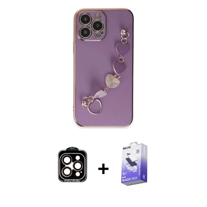 MARSİLYAN™- iPhone 14 Pro Max Kılıf Nova Işık Prime - Siyah Bilvis 5in1 5D Magic Hayalet Cam Ekran Koruyucu + PVD Metal Kamera Lens - TU