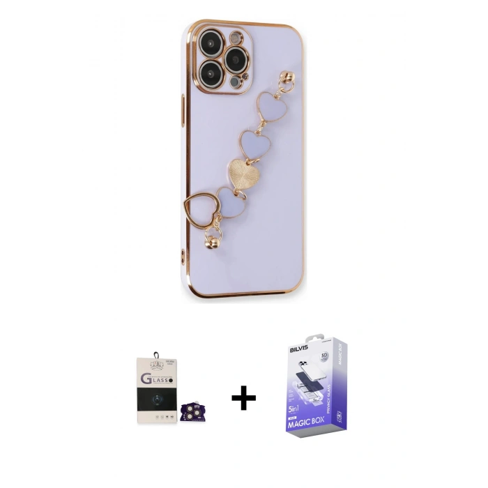 MARSİLYAN™- iPhone 14 Pro Max Kılıf Nova Işık Prime - Siyah Bilvis 5in1 5D Magic Hayalet Cam Ekran Koruyucu + Gold Bilvis Titan Kamera Lens