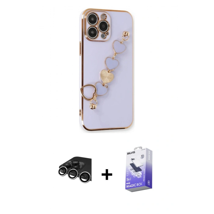 MARSİLYAN™- iPhone 14 Pro Max Kılıf Nova Işık Prime - Siyah Bilvis 5in1 5D Magic Hayalet Cam Ekran Koruyucu + Raze Metal Kamera Lens - GS