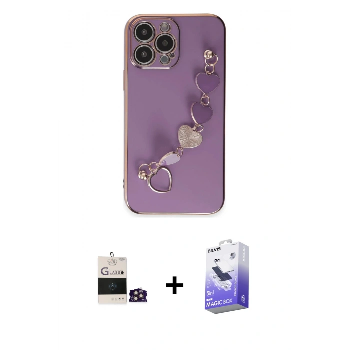MARSİLYAN™- iPhone 14 Pro Max Kılıf Nova Işık Prime - Siyah Bilvis 5in1 5D Magic Hayalet Cam Ekran Koruyucu + Gold Bilvis Titan Kamera Lens