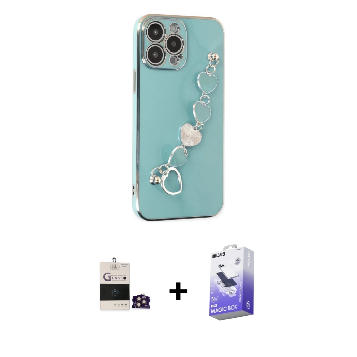 MARSİLYAN™- iPhone 14 Pro Max Kılıf Nova Işık Prime - Siyah Bilvis 5in1 5D Magic Hayalet Cam Ekran Koruyucu + Gold Bilvis Titan Kamera Lens