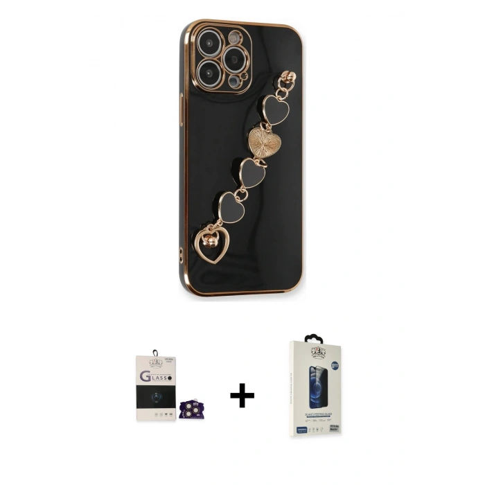 MARSİLYAN™- iPhone 14 Pro Max Kılıf Nova Işık Prime - Siyah Bilvis Hayalet Cam Ekran Koruyucu + Gold Bilvis Titan Kamera Lens