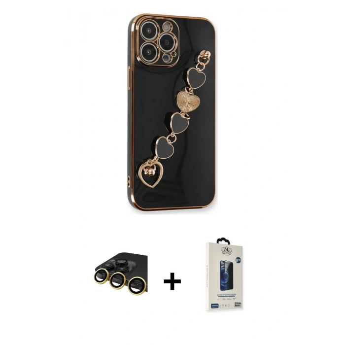 MARSİLYAN™- iPhone 14 Pro Max Kılıf Nova Işık Prime - Siyah Bilvis Hayalet Cam Ekran Koruyucu + Raze Metal Kamera Lens - GD
