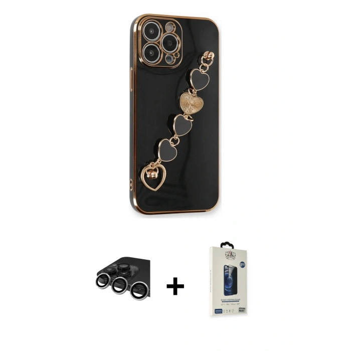 MARSİLYAN™- iPhone 14 Pro Max Kılıf Nova Işık Prime - Siyah Bilvis Hayalet Cam Ekran Koruyucu + Raze Metal Kamera Lens - GS