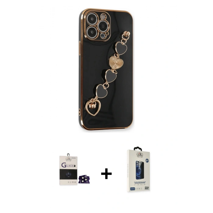 MARSİLYAN™- iPhone 14 Pro Max Kılıf Nova Işık Prime - Siyah Bilvis Hayalet Cam Ekran Koruyucu + Siyah Bilvis Titan Kamera Lens