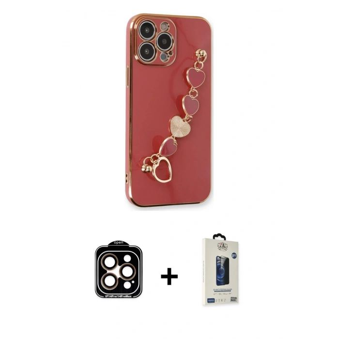 MARSİLYAN™- iPhone 14 Pro Max Kılıf Nova Işık Prime - Siyah Bilvis Hayalet Cam Ekran Koruyucu + PVD Metal Kamera Lens - TU