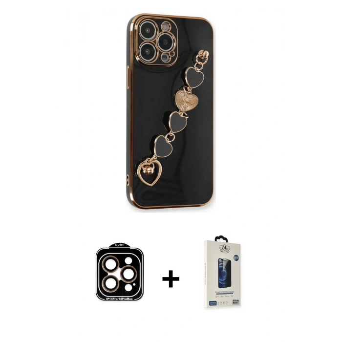 MARSİLYAN™- iPhone 14 Pro Max Kılıf Nova Işık Prime - Siyah Bilvis Hayalet Cam Ekran Koruyucu + PVD Metal Kamera Lens - TU