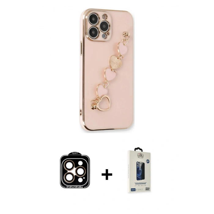 MARSİLYAN™- iPhone 14 Pro Max Kılıf Nova Işık Prime - Siyah Bilvis Hayalet Cam Ekran Koruyucu + PVD Metal Kamera Lens - TU