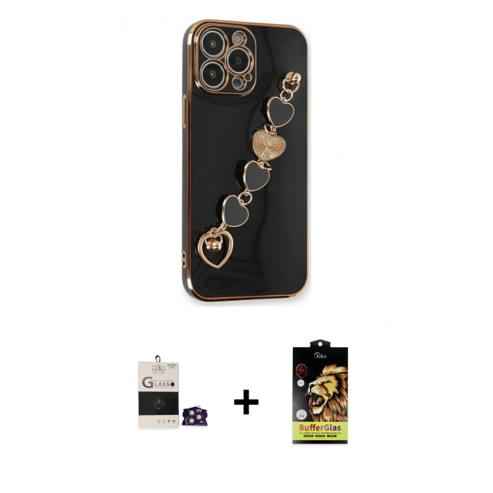 MARSİLYAN™- iPhone 14 Pro Max Kılıf Nova Işık Prime - Siyah Buffer Cam Ekran Koruyucu + Bilvis Titan Kamera Lens - GD