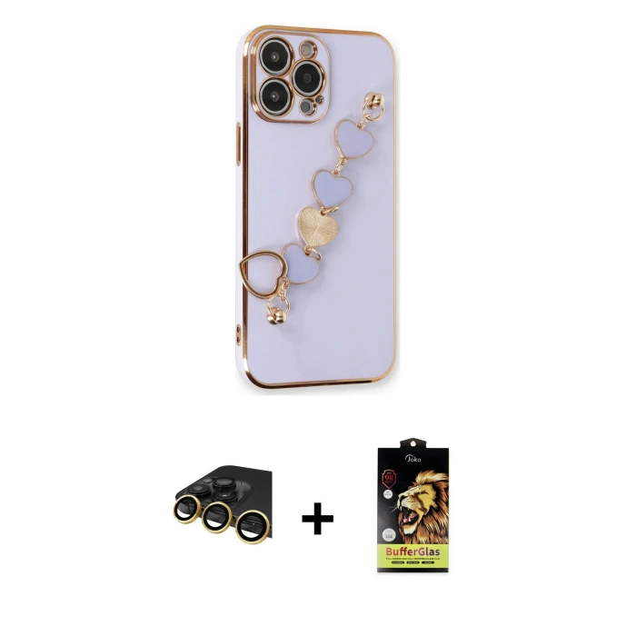 MARSİLYAN™- iPhone 14 Pro Max Kılıf Nova Işık Prime - Siyah Buffer Cam Ekran Koruyucu + Raze Metal Kamera Lens - GD