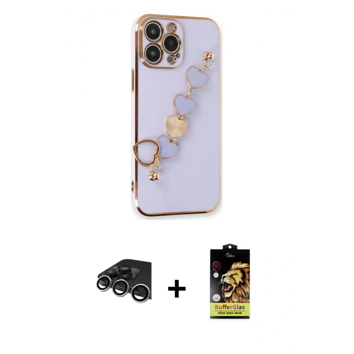 MARSİLYAN™- iPhone 14 Pro Max Kılıf Nova Işık Prime - Siyah Buffer Cam Ekran Koruyucu + Raze Metal Kamera Lens - GS