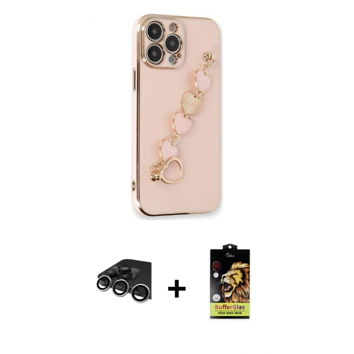 MARSİLYAN™- iPhone 14 Pro Max Kılıf Nova Işık Prime - Siyah Buffer Cam Ekran Koruyucu + Raze Metal Kamera Lens - GS