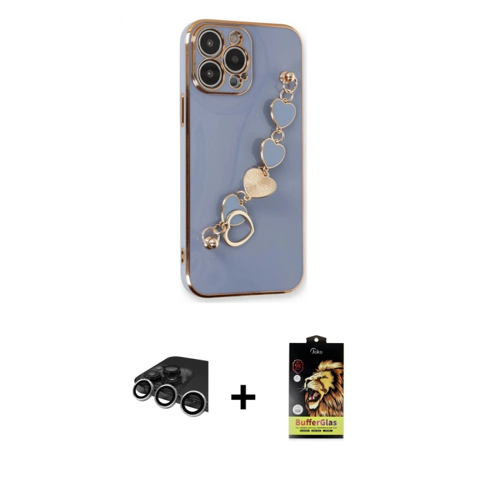 MARSİLYAN™- iPhone 14 Pro Max Kılıf Nova Işık Prime - Siyah Buffer Cam Ekran Koruyucu + Raze Metal Kamera Lens - GS