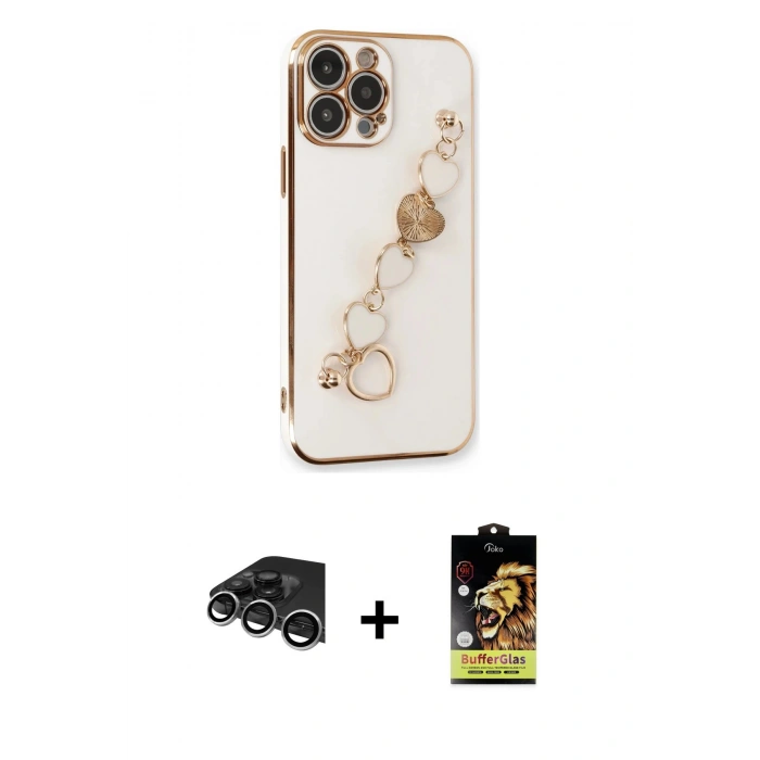 MARSİLYAN™- iPhone 14 Pro Max Kılıf Nova Işık Prime - Siyah Buffer Cam Ekran Koruyucu + Raze Metal Kamera Lens - GS