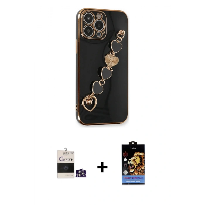 MARSİLYAN™- iPhone 14 Pro Max Kılıf Nova Işık Prime - Siyah Buffer Hayalet Cam Ekran Koruyucu + Bilvis Titan Kamera Lens - GS
