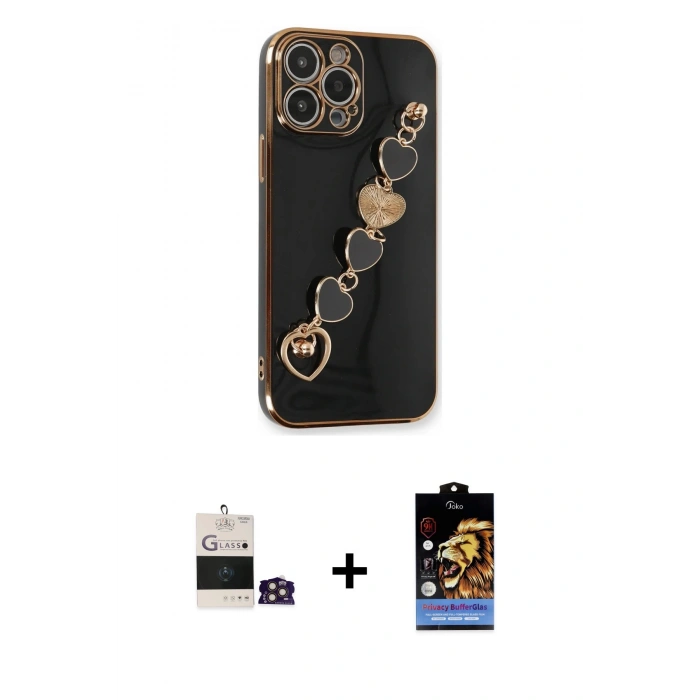 MARSİLYAN™- iPhone 14 Pro Max Kılıf Nova Işık Prime - Siyah Buffer Hayalet Cam Ekran Koruyucu + Bilvis Titan Kamera Lens - GD