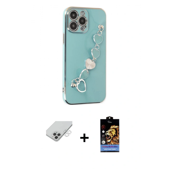 MARSİLYAN™- iPhone 14 Pro Max Kılıf Nova Işık Prime - Siyah Buffer Hayalet Cam Ekran Koruyucu + Gümüş Band Metal Kamera Lens