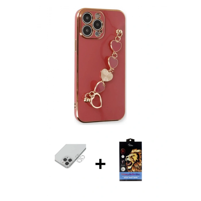 MARSİLYAN™- iPhone 14 Pro Max Kılıf Nova Işık Prime - Siyah Buffer Hayalet Cam Ekran Koruyucu + Gümüş Band Metal Kamera Lens