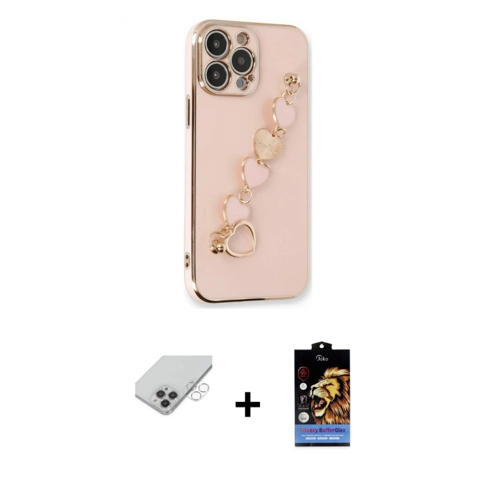 MARSİLYAN™- iPhone 14 Pro Max Kılıf Nova Işık Prime - Siyah Buffer Hayalet Cam Ekran Koruyucu + Gümüş Band Metal Kamera Lens