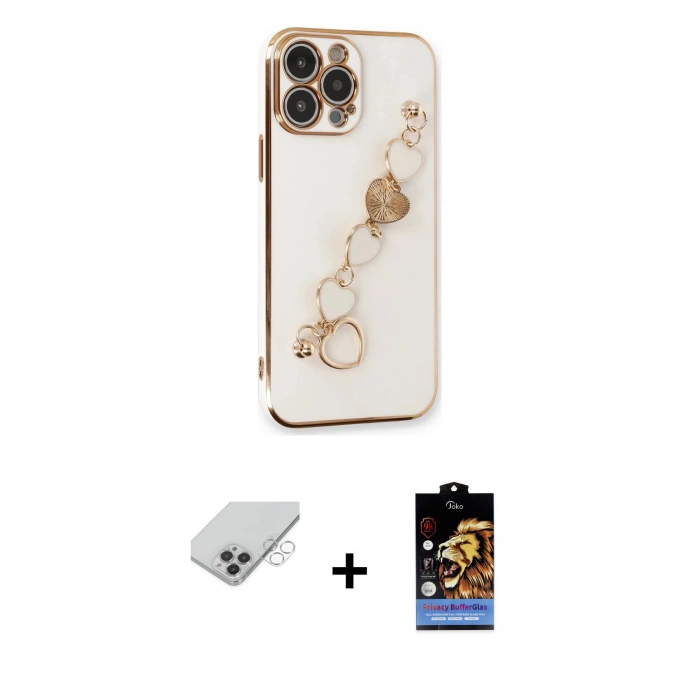 MARSİLYAN™- iPhone 14 Pro Max Kılıf Nova Işık Prime - Siyah Buffer Hayalet Cam Ekran Koruyucu + Gümüş Band Metal Kamera Lens