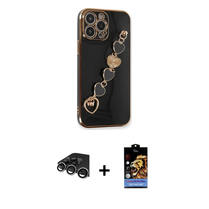 MARSİLYAN™- iPhone 14 Pro Max Kılıf Nova Işık Prime - Siyah Buffer Hayalet Cam Ekran Koruyucu + Raze Metal Kamera Lens - GS