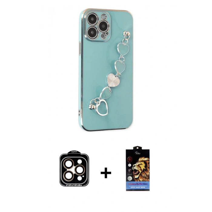 MARSİLYAN™- iPhone 14 Pro Max Kılıf Nova Işık Prime - Siyah Buffer Hayalet Cam Ekran Koruyucu + PVD Metal Kamera Lens - TU