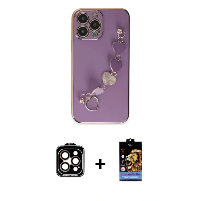 MARSİLYAN™- iPhone 14 Pro Max Kılıf Nova Işık Prime - Siyah Buffer Hayalet Cam Ekran Koruyucu + PVD Metal Kamera Lens - TU