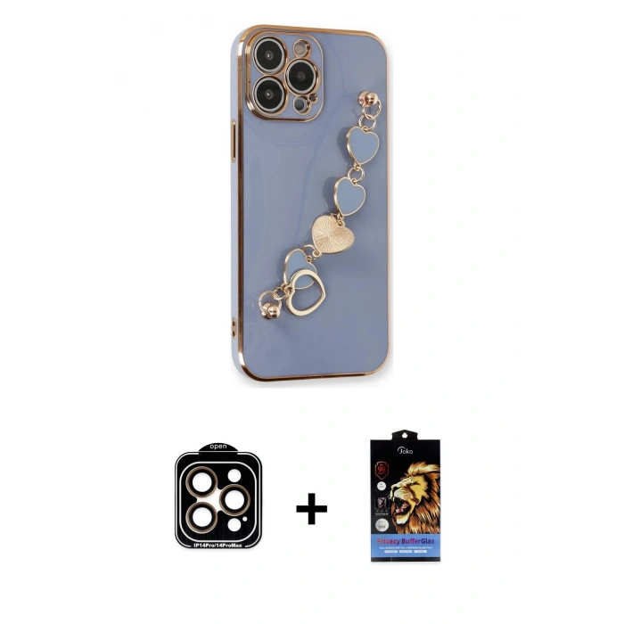 MARSİLYAN™- iPhone 14 Pro Max Kılıf Nova Işık Prime - Siyah Buffer Hayalet Cam Ekran Koruyucu + PVD Metal Kamera Lens - TU
