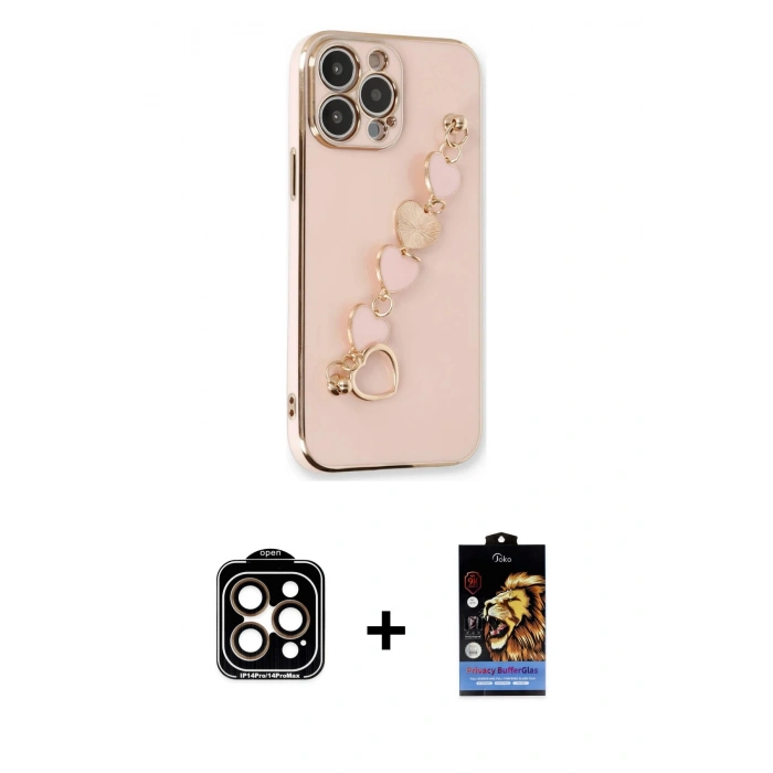 MARSİLYAN™- iPhone 14 Pro Max Kılıf Nova Işık Prime - Siyah Buffer Hayalet Cam Ekran Koruyucu + PVD Metal Kamera Lens - TU
