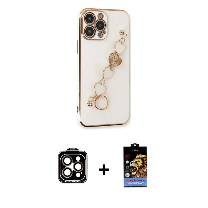 MARSİLYAN™- iPhone 14 Pro Max Kılıf Nova Işık Prime - Siyah Buffer Hayalet Cam Ekran Koruyucu + PVD Metal Kamera Lens - TU