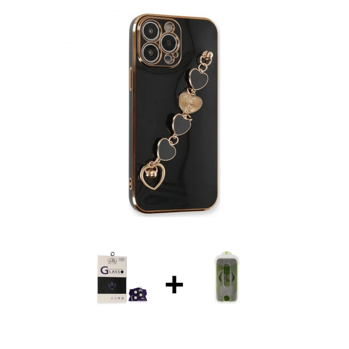 MARSİLYAN™- iPhone 14 Pro Max Kılıf Nova Işık Prime - Siyah Joko Magic 5D Hayalet Cam + Derin Mor Bilvis Titan Kamera Lens