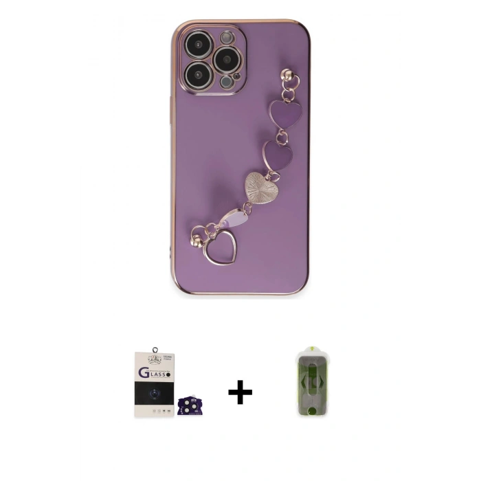 MARSİLYAN™- iPhone 14 Pro Max Kılıf Nova Işık Prime - Siyah Joko Magic 5D Hayalet Cam + Derin Mor Bilvis Titan Kamera Lens