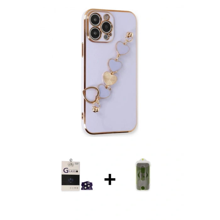 MARSİLYAN™- iPhone 14 Pro Max Kılıf Nova Işık Prime - Siyah Joko Magic 5D Hayalet Cam + Derin Mor Bilvis Titan Kamera Lens