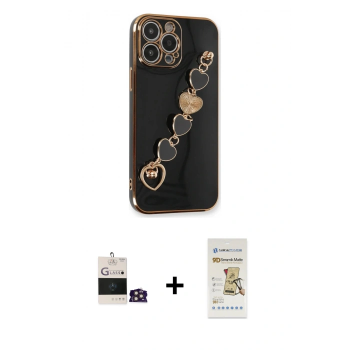 MARSİLYAN™- iPhone 14 Pro Max Kılıf Nova Işık Prime - Siyah Mat Seramik Nano Ekran Koruyucu + Bilvis Titan Kamera Lens - GD