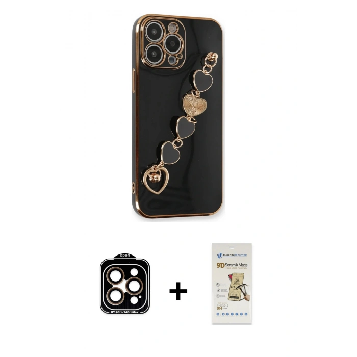 MARSİLYAN™- iPhone 14 Pro Max Kılıf Nova Işık Prime - Siyah Mat Seramik Nano Ekran Koruyucu + PVD Metal Kamera Lens - TU