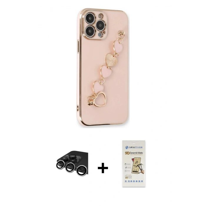 MARSİLYAN™- iPhone 14 Pro Max Kılıf Nova Işık Prime - Siyah Mat Seramik Nano Ekran Koruyucu + Raze Metal Kamera Lens - GS