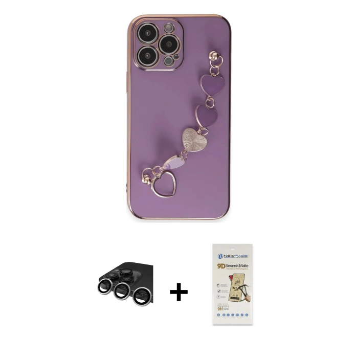 MARSİLYAN™- iPhone 14 Pro Max Kılıf Nova Işık Prime - Siyah Mat Seramik Nano Ekran Koruyucu + Raze Metal Kamera Lens - GS